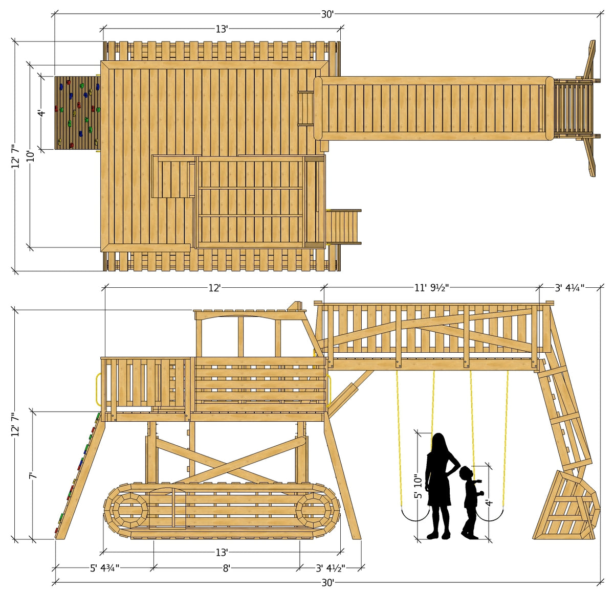 Big Dig Excavator Swingset Plan | 12x30 Wooden Construction