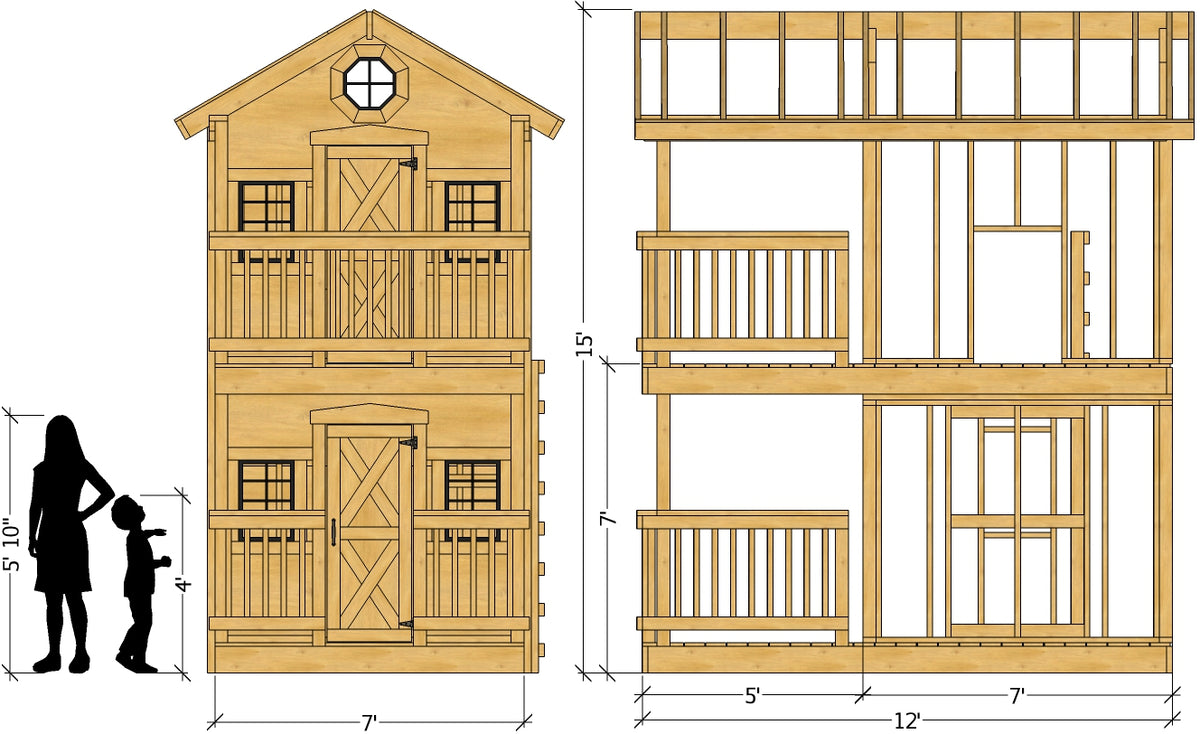 Dandy Duplex Playhouse Plan 7x12ft Outdoor DIY Project for Kids