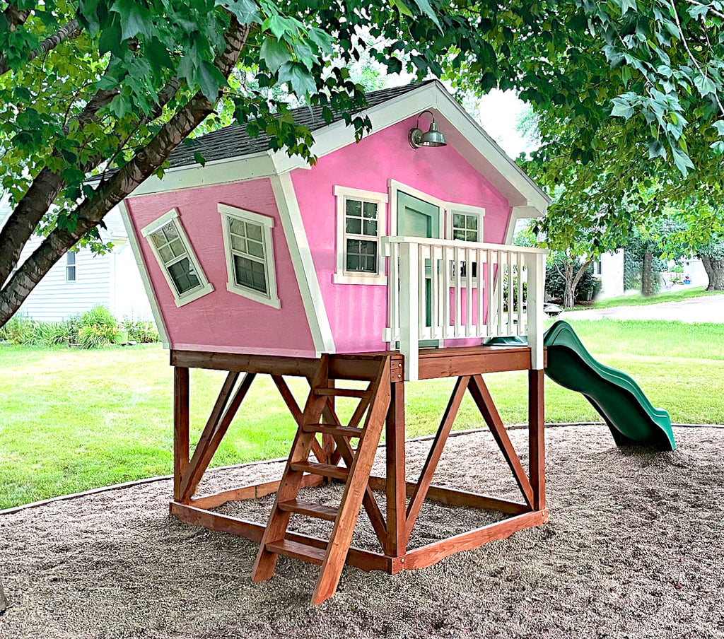 Pink playhouse plan on stilts