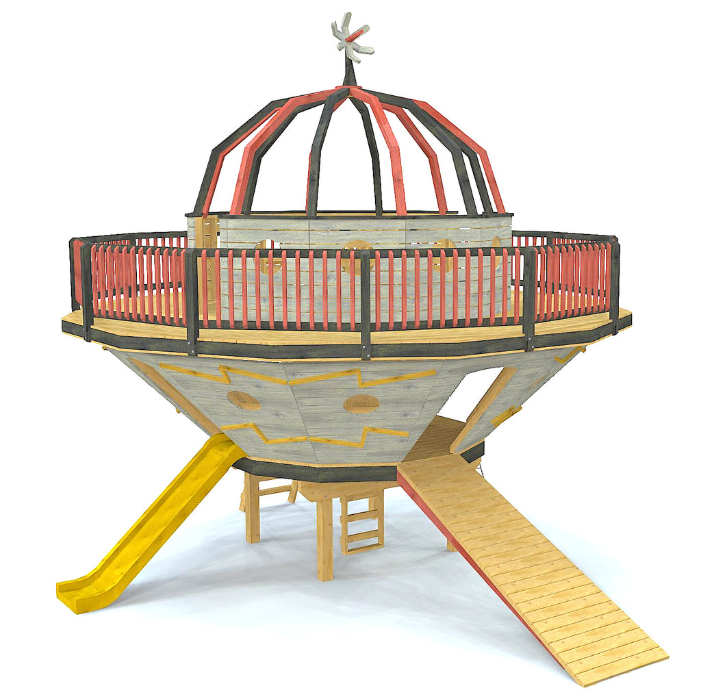3 Level UFO playground playset with slide, dome and ramp