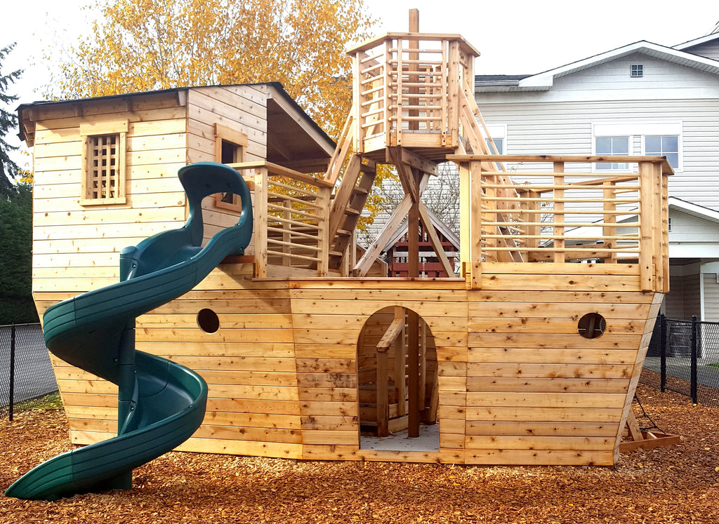 3 Level Pirate Ship Playset with Slide, roof and crow's next
