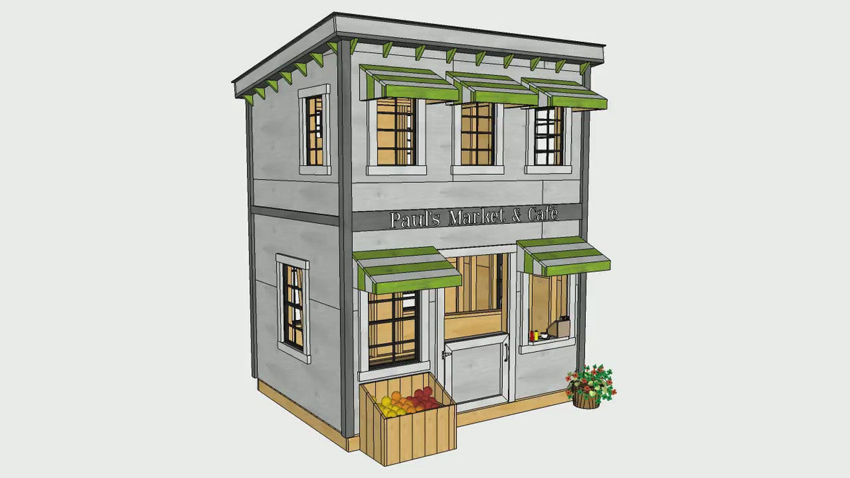 Market & Café Playhouse Plan 8x10ft Outdoor DIY Project for Kids