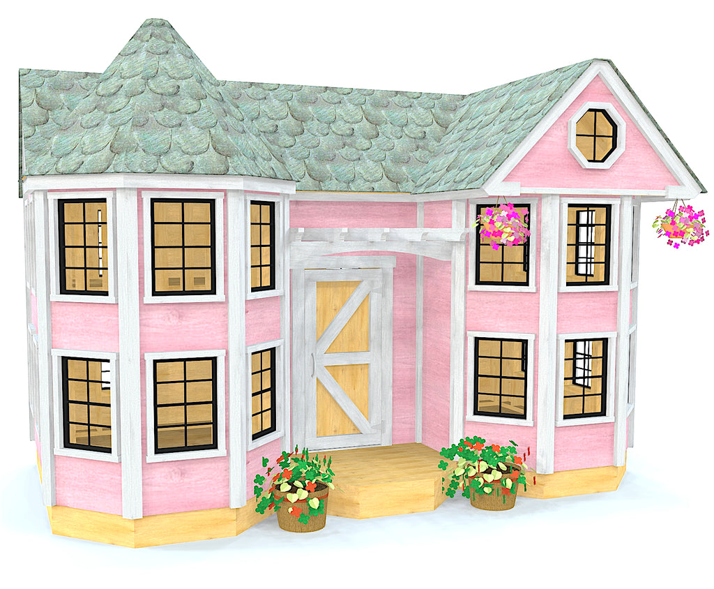 Small Pink DIY playouse mansion with loft and pergola