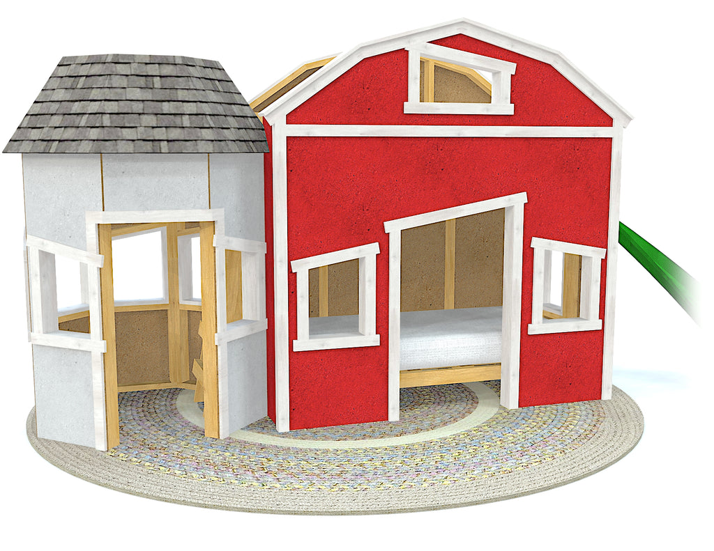Barn and silo DIY bunk bed indoor playset with slide