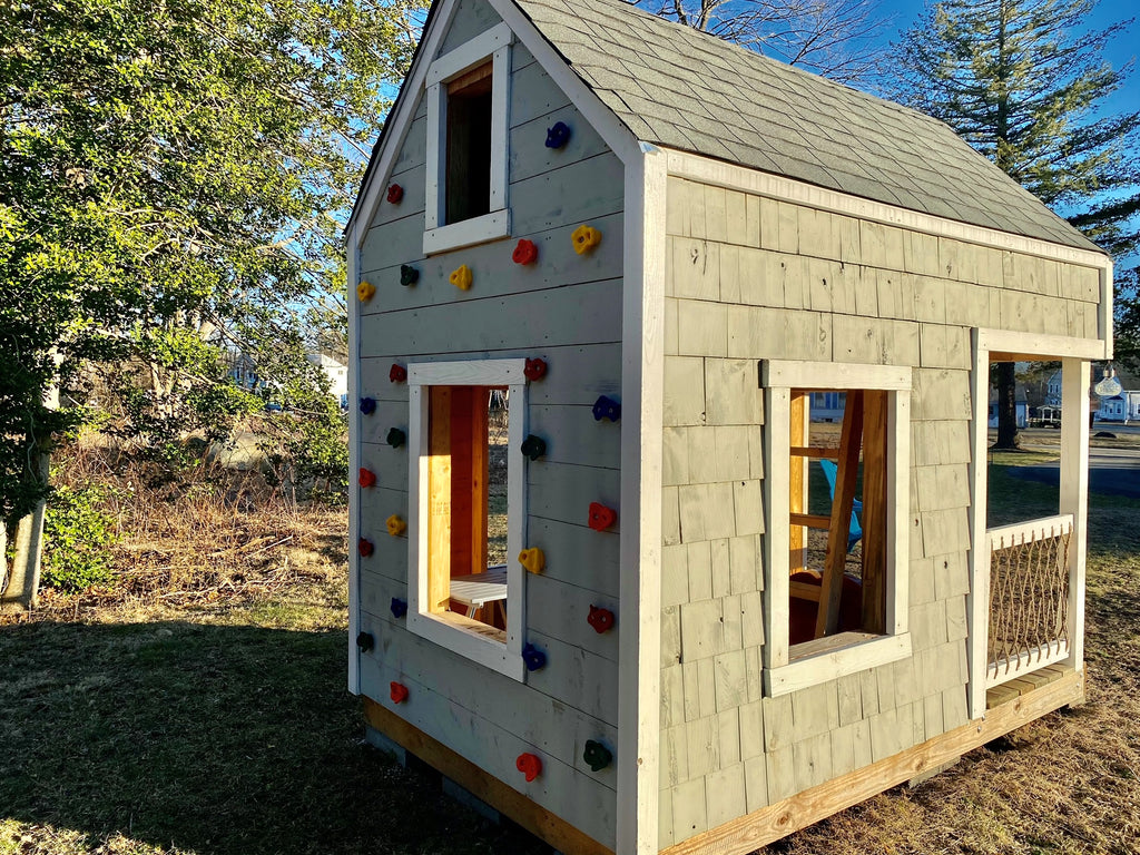 Gable playhouse with rockwall and loft
