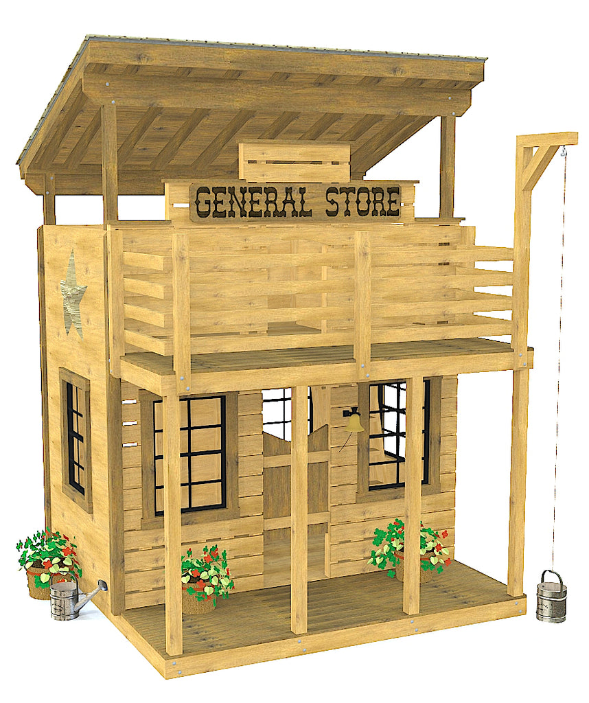 Wild West general store playhouse with balcony