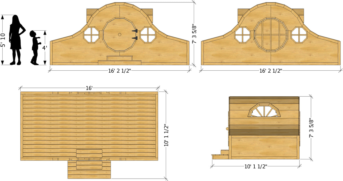 Hobbit Playhouse Plan 8x16ft Outdoor DIY Project for Kids