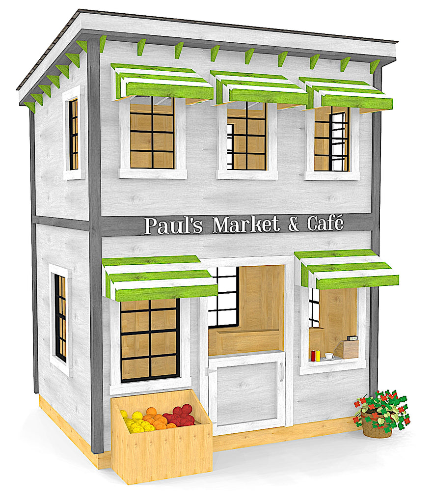 DIY, 2 story Market and Café playhouse plan for kids