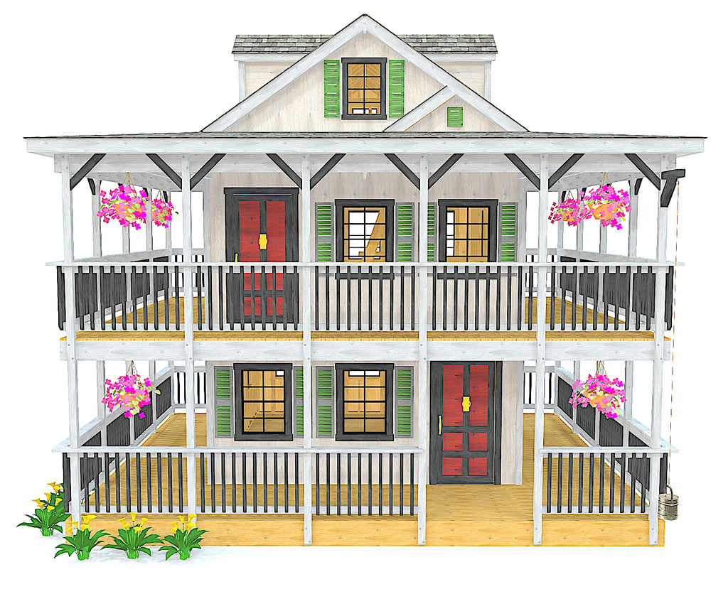 Large, two story, dual wrap around porch playhouse plan