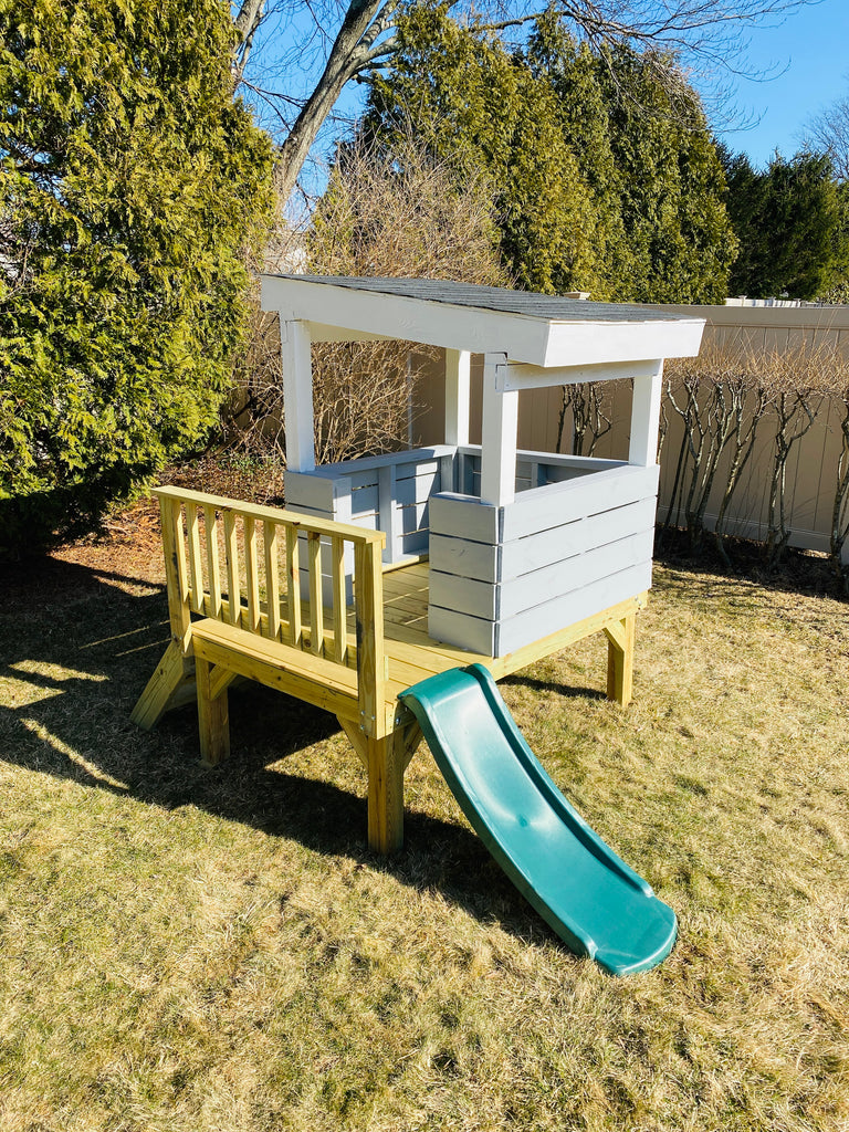 Simple, lean-to open playset with slide for toddlers