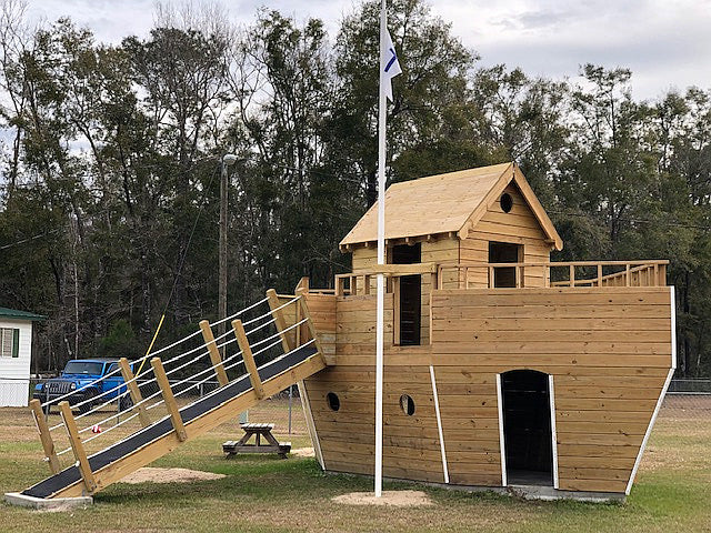 Children's Noah's Ark playset with gang plank and flag pole.