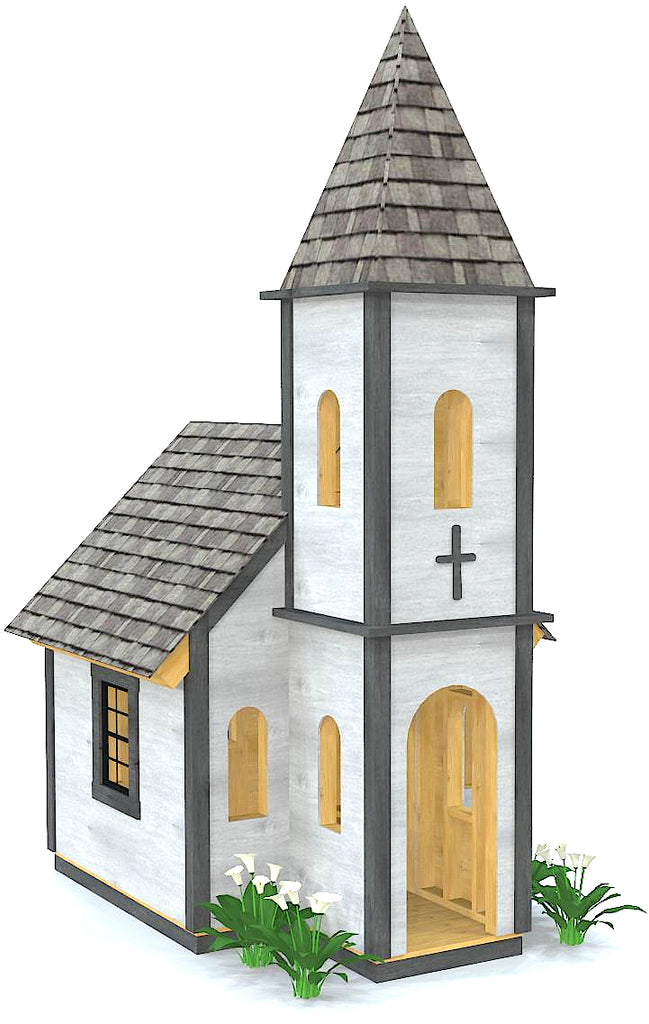 Wooden church playhouse plan with steeple