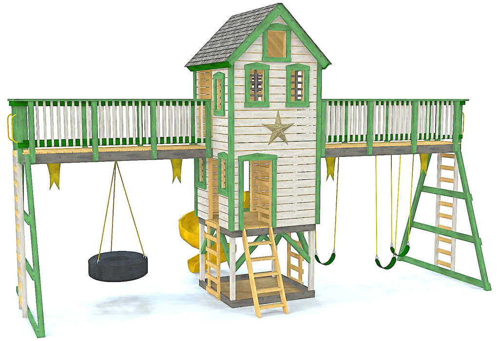 3 level swingset with two bridges and swingset attachments