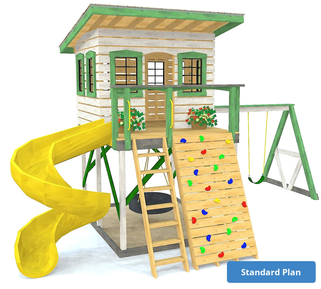 Simple DIY elevated kid's clubhouse with leanto roof