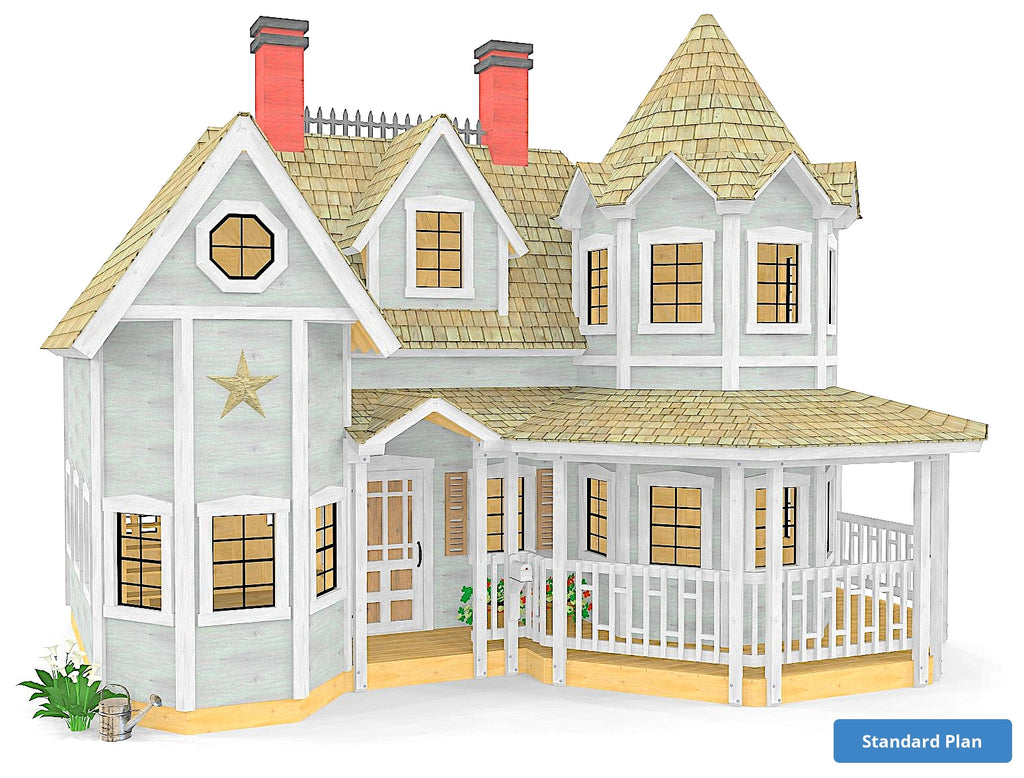 Two floor Victorian playhouse with wrap around porch.