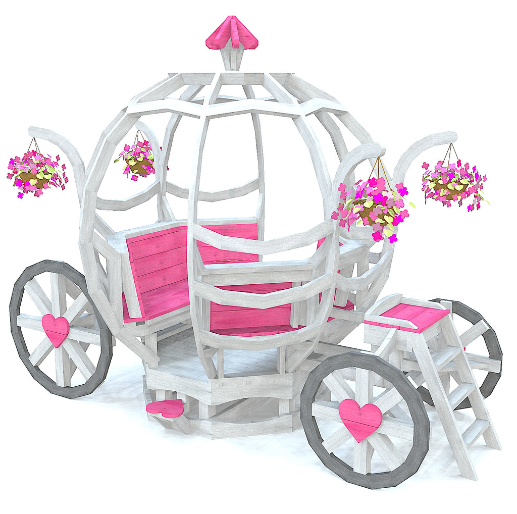 DIY Girly and whimsical Cinderella carriage playset plan.  White and pink colors