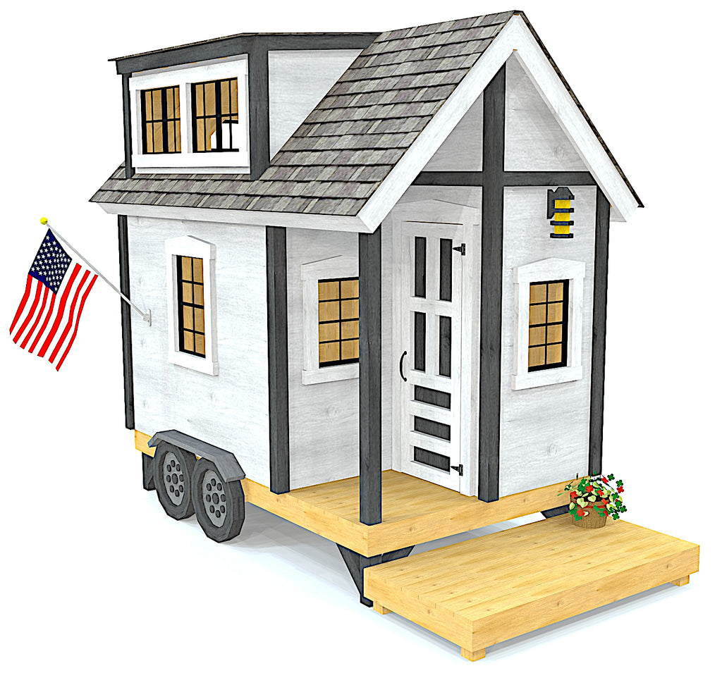 White tiny house playhouse plan for kids