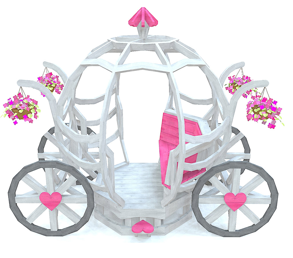 White and pink Cinderella carriage playset plan with flowers