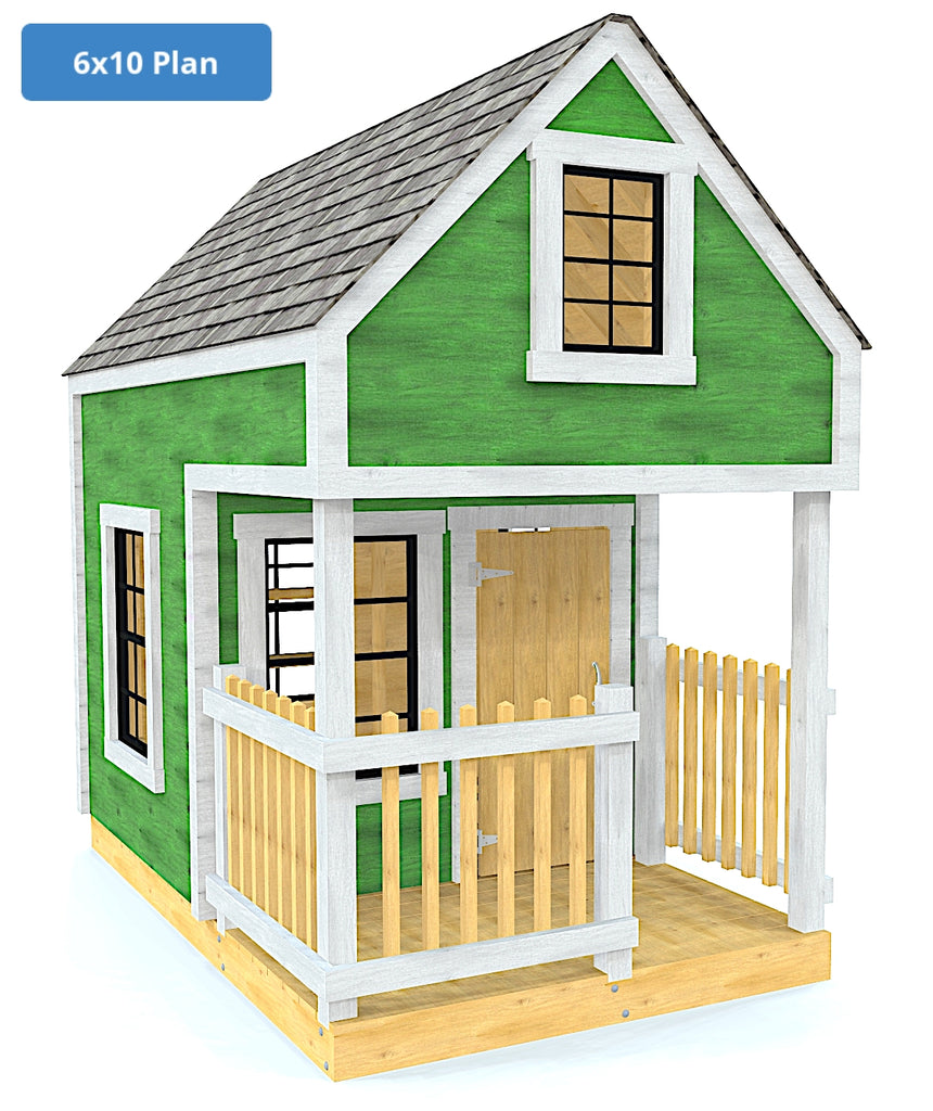8x10 DIY green gable porch and loft playhouse plan