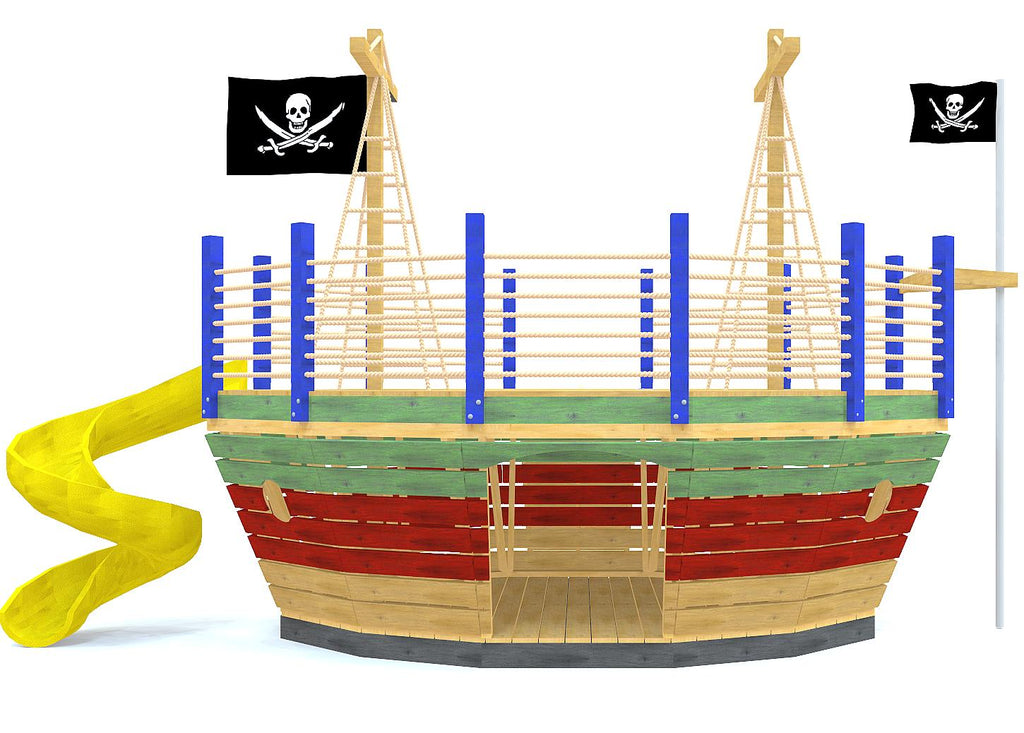Pirate ship play-set with slide and trap door