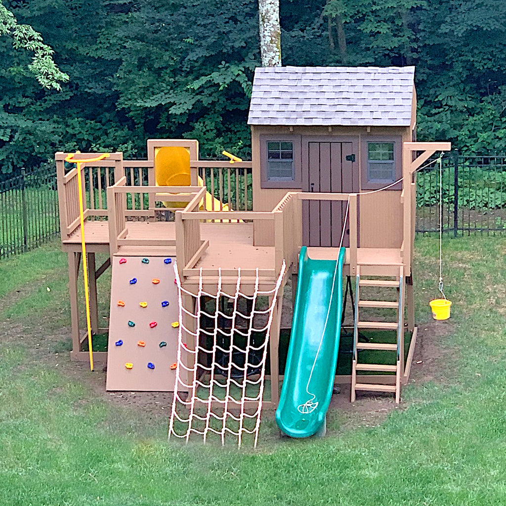Brown backyard playground playhouse plan