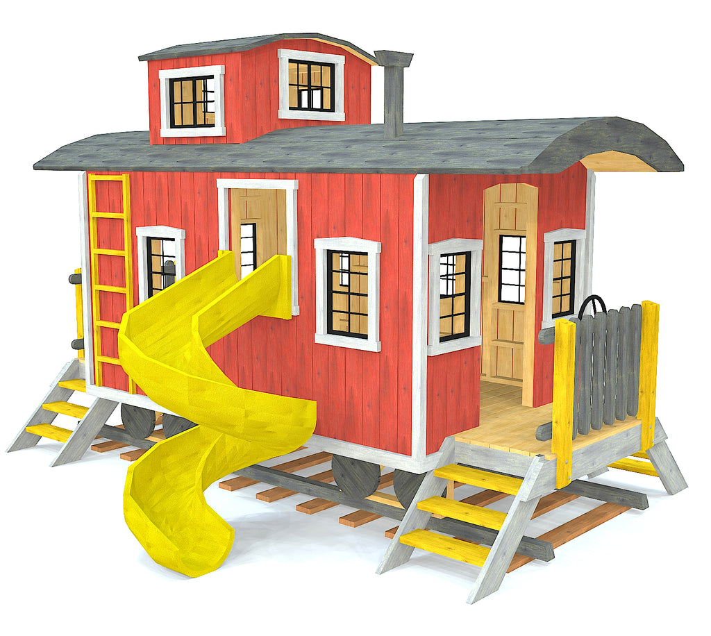 Red Caboose Playground Playset Plan with spiral slide