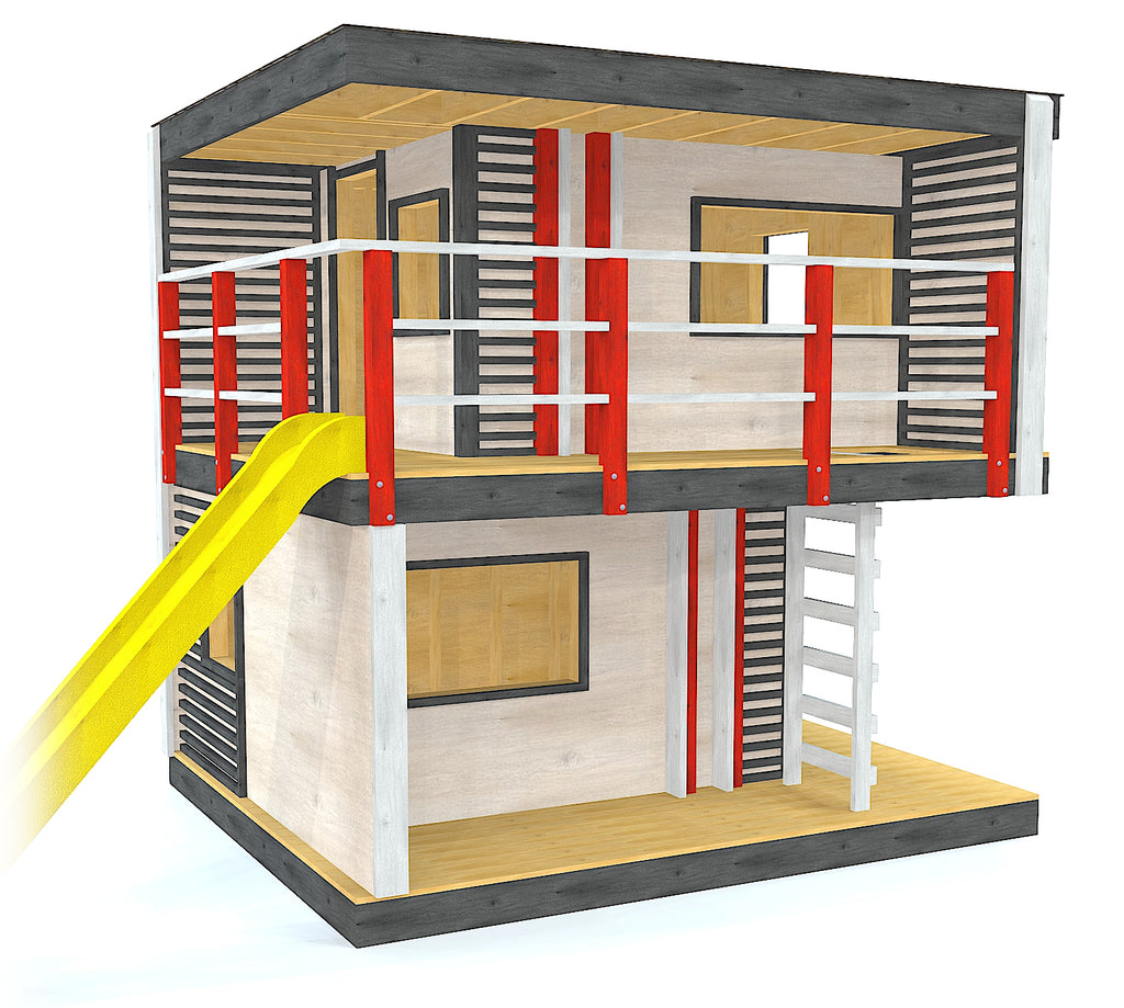 Contemporary style playhouse with 2 levels and slide