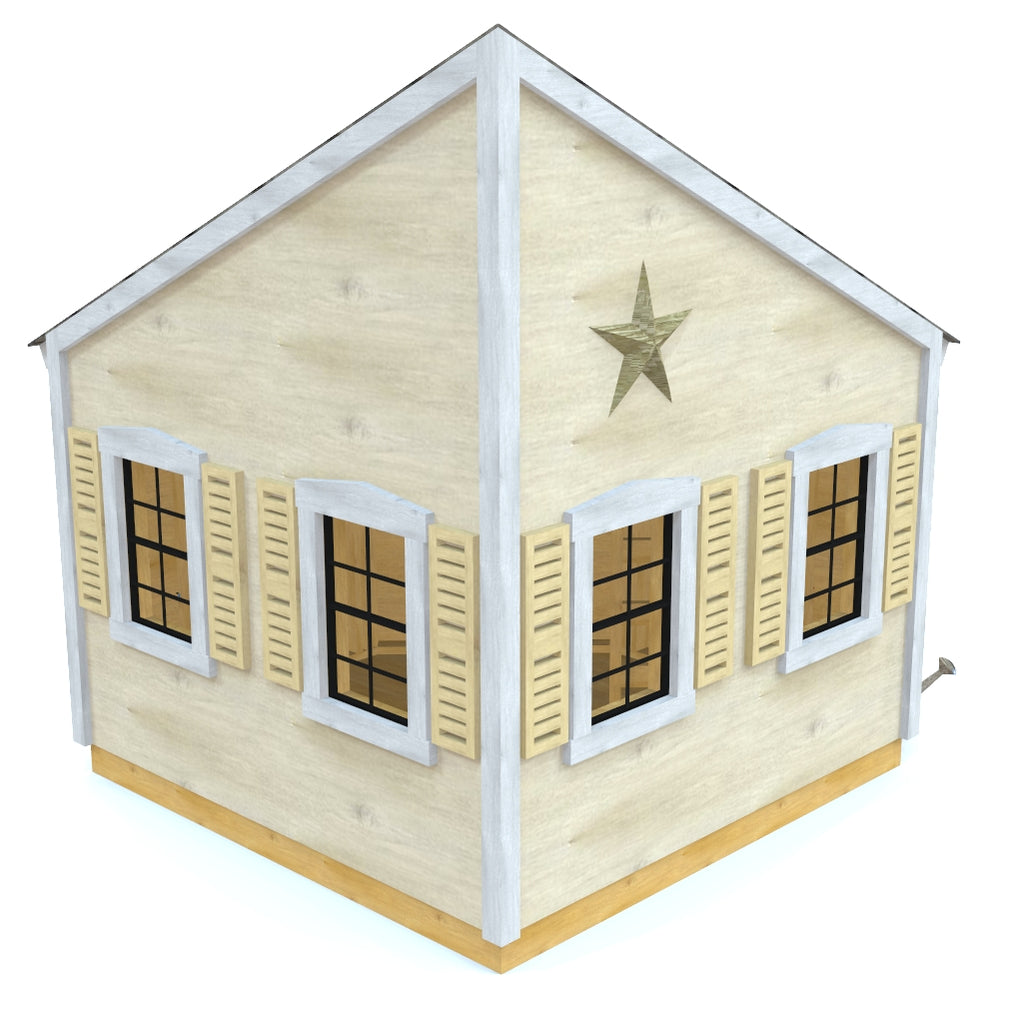 Back view of whilte 8x8 corner playhouse