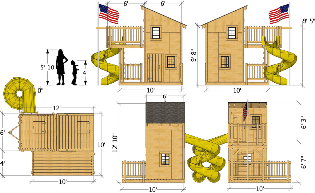 Deluxe loft playhouse plan dimensions