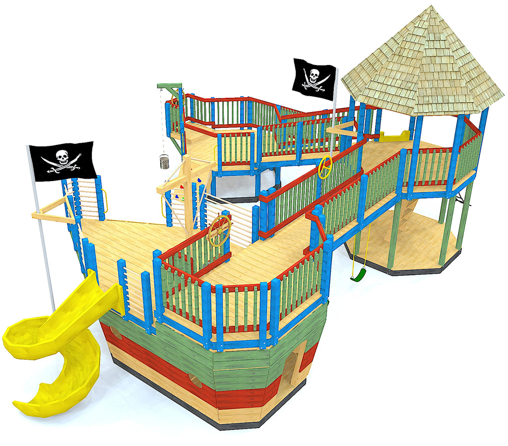 Pirate ship playset with attached platforms