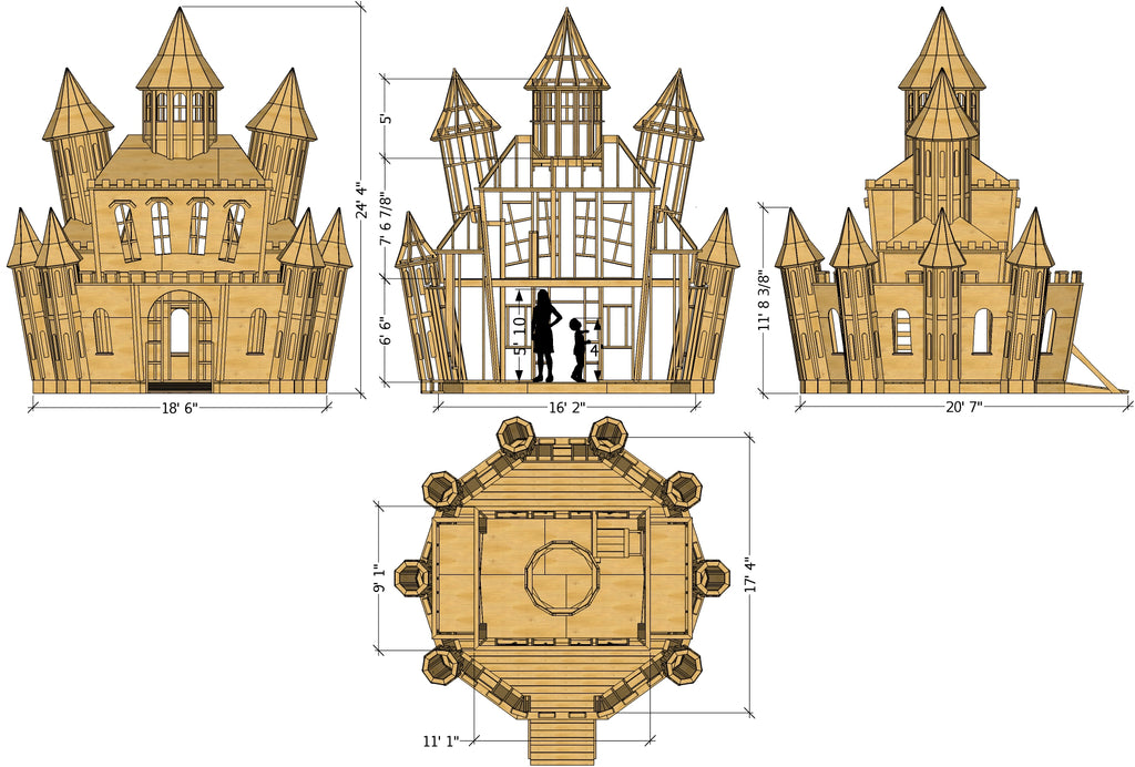 Whimsical castle playset plan dimensions