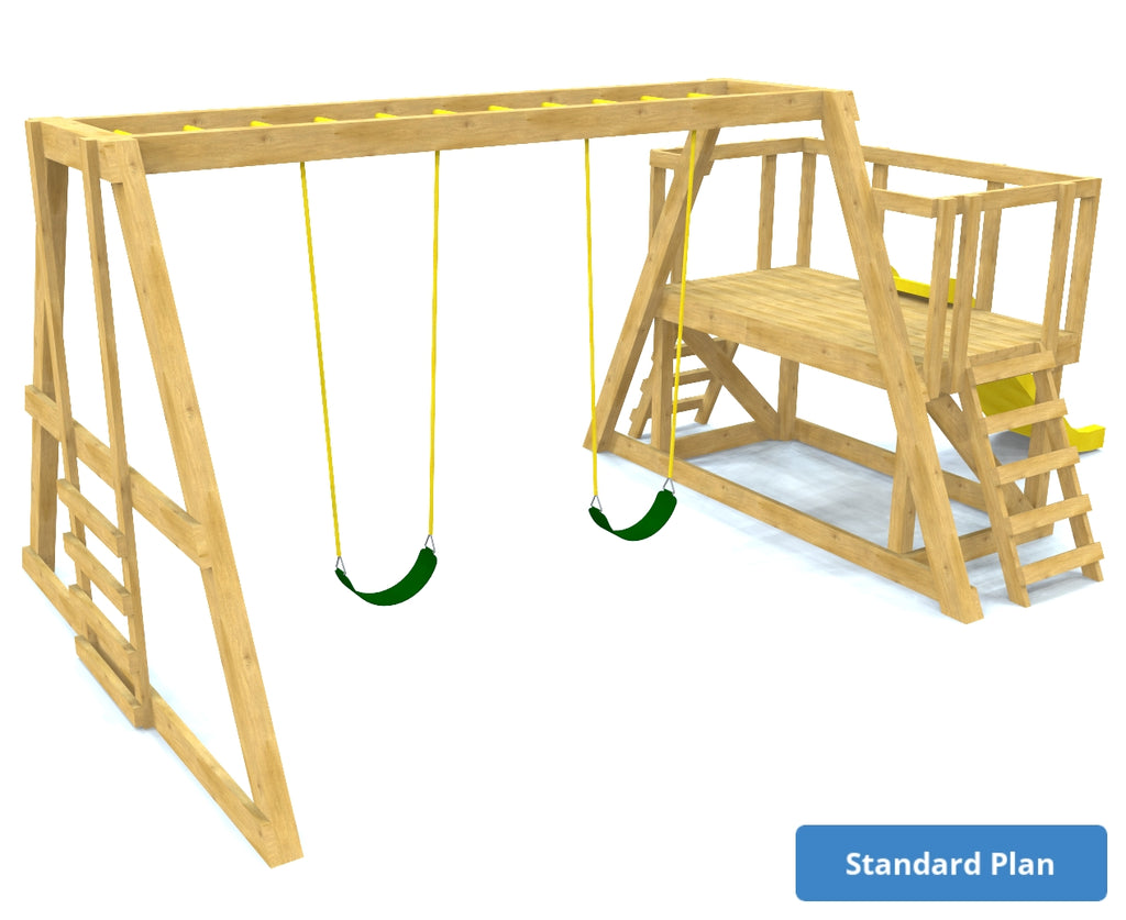 Free wooden playset with monkey bars, platform and slide