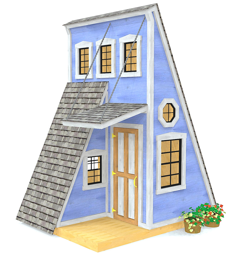 Blue, half A-frame playhouse plan