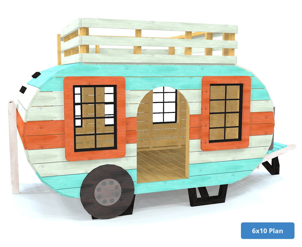 Retro DIY playset camper with loft and windows for kids