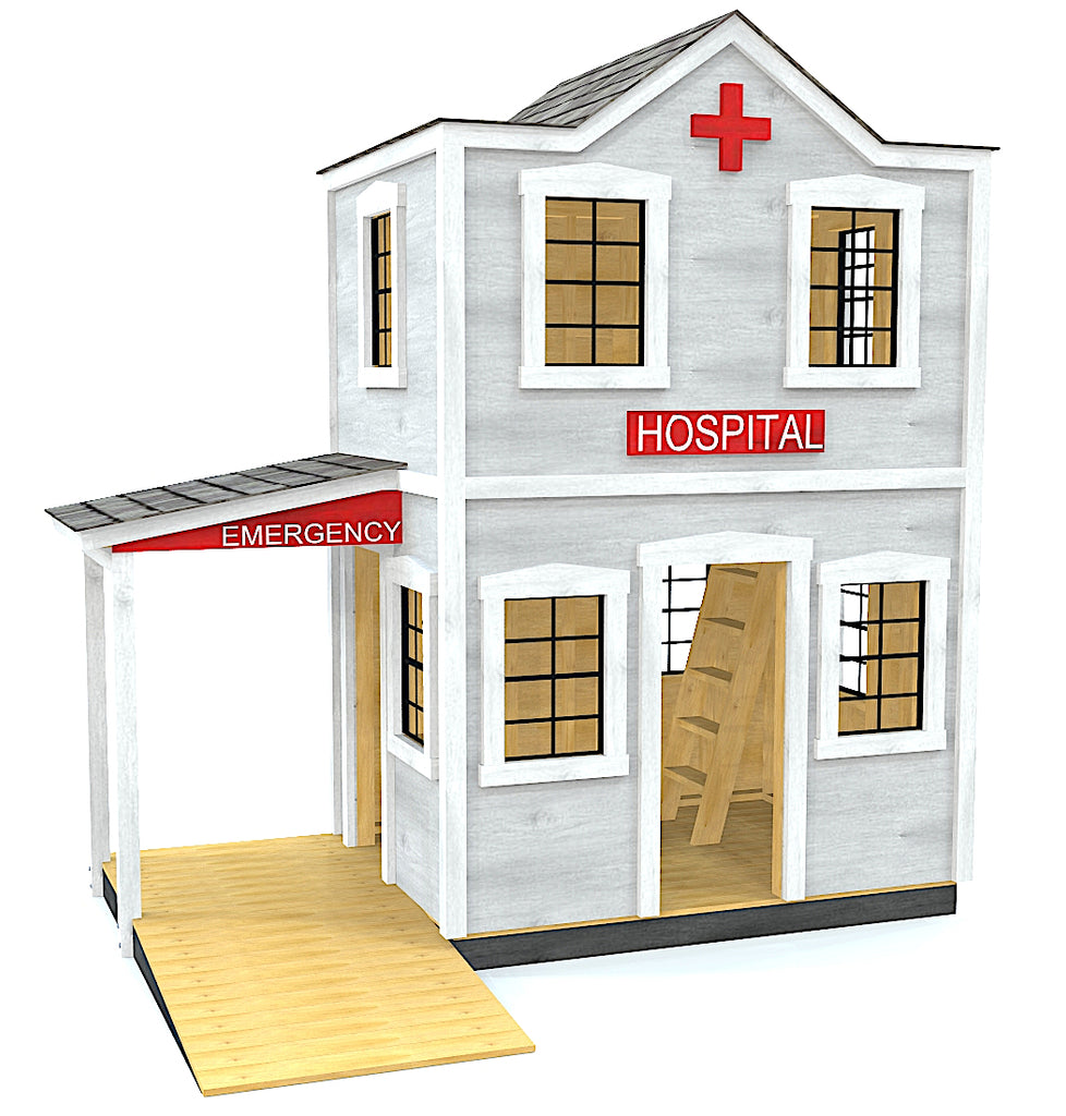 Two level hospital playhouse plan with emergency ramp