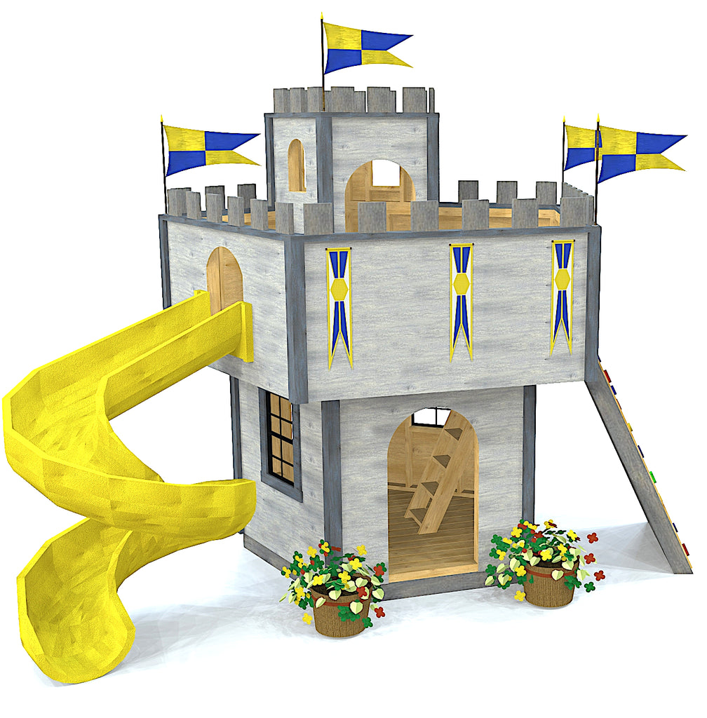 Small, 2 level pentagon shaped castle play-set plan.