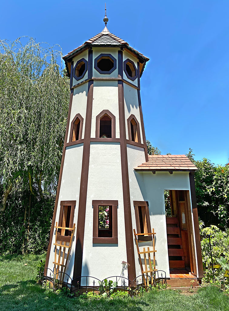 White and brown, 3 level lighthouse planhouse for children