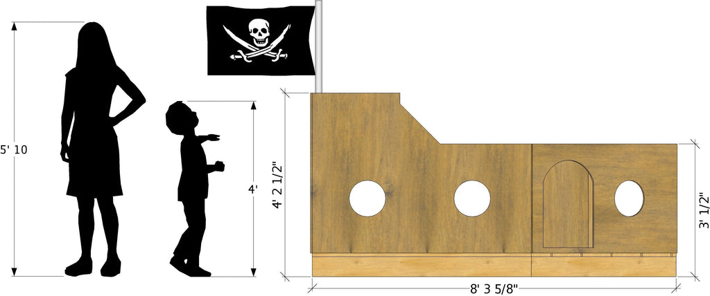 side view of free pirate ship plan