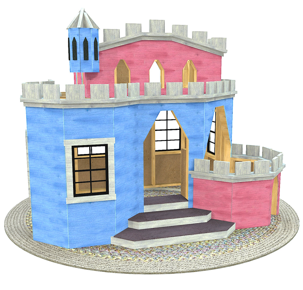 Indoor DIY  castle playset plan, blue and pink