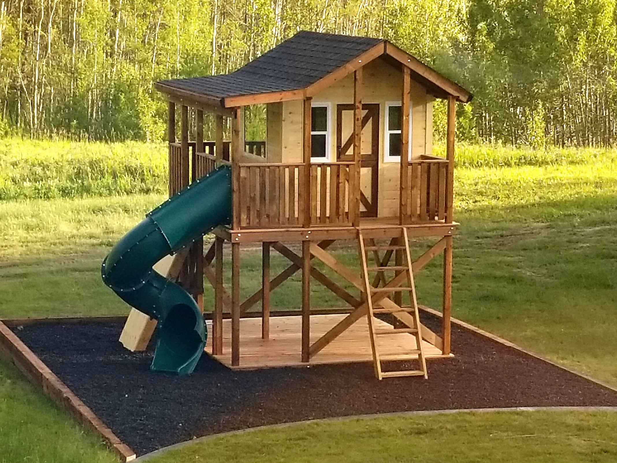 Raised top wooden playhouse
