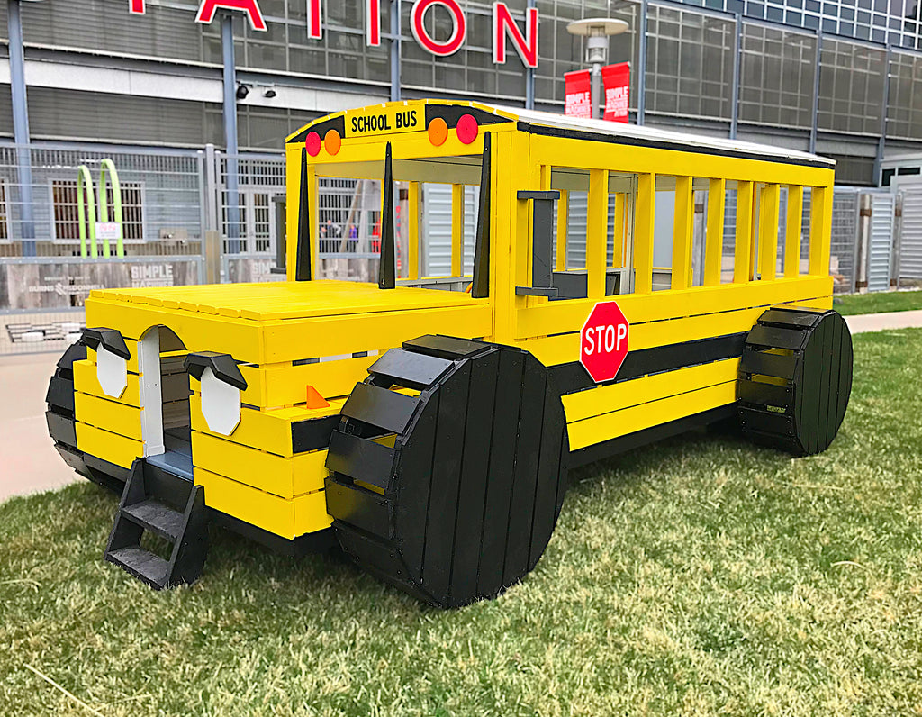 Wooden playground school bus playset for kids