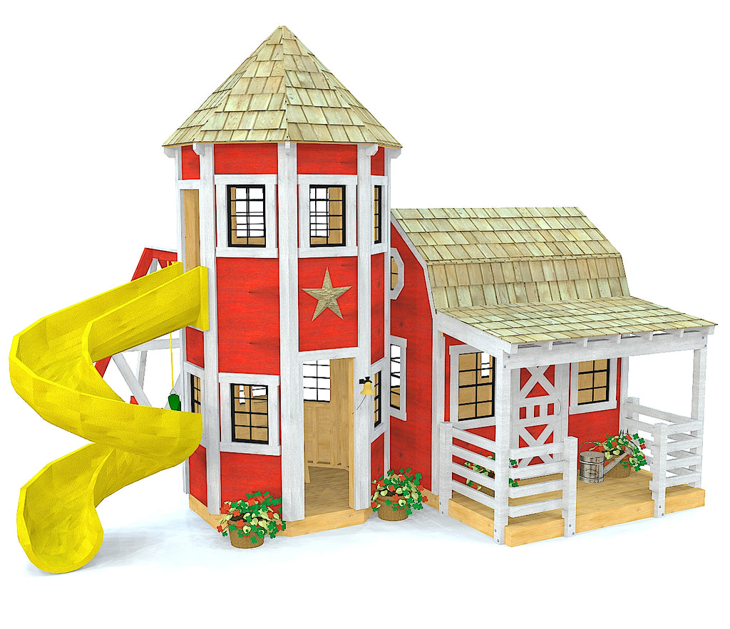 Small DIY red barn and silo playset plan