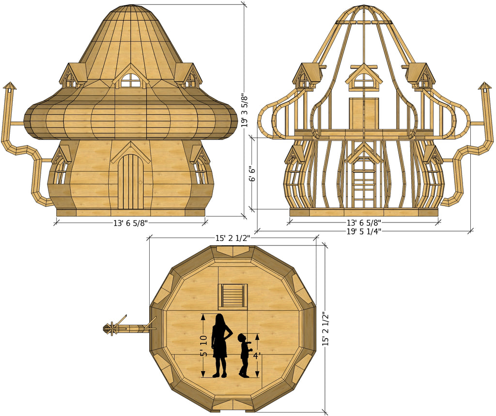 Large DIY wooden mushroom outdoor playhouse plan dimensions