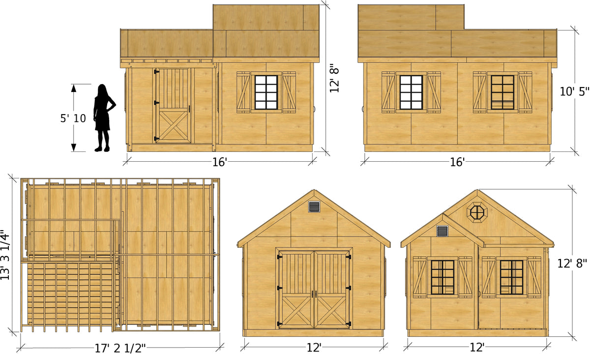 12x16 Wallace Shed Plan | Gable, Porch & Purgola Designs - Paul's ...