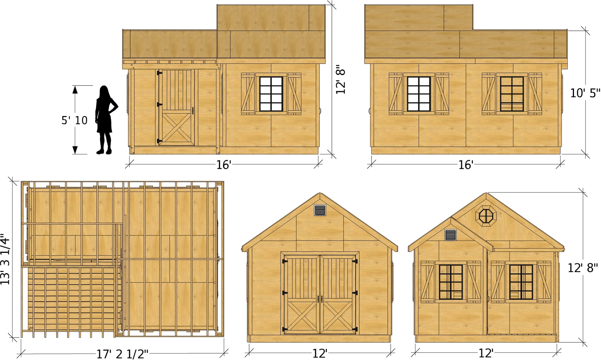 12x16 Wallace Shed Plan | Gable, Porch \u0026 Purgola Designs - Paul's Playhouses, image size:2048x1232