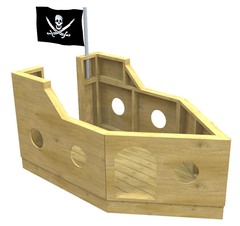 Wooden, free pirate ship plan for kids