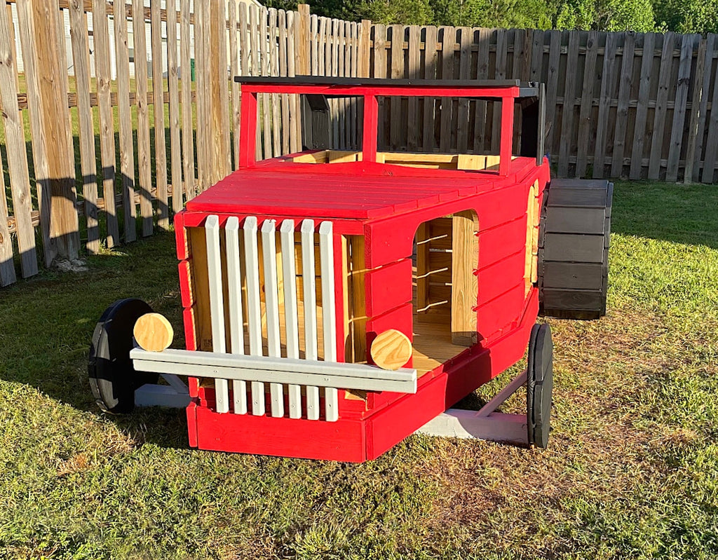 Red 32 Ford Hot Rod Playset in Backyard