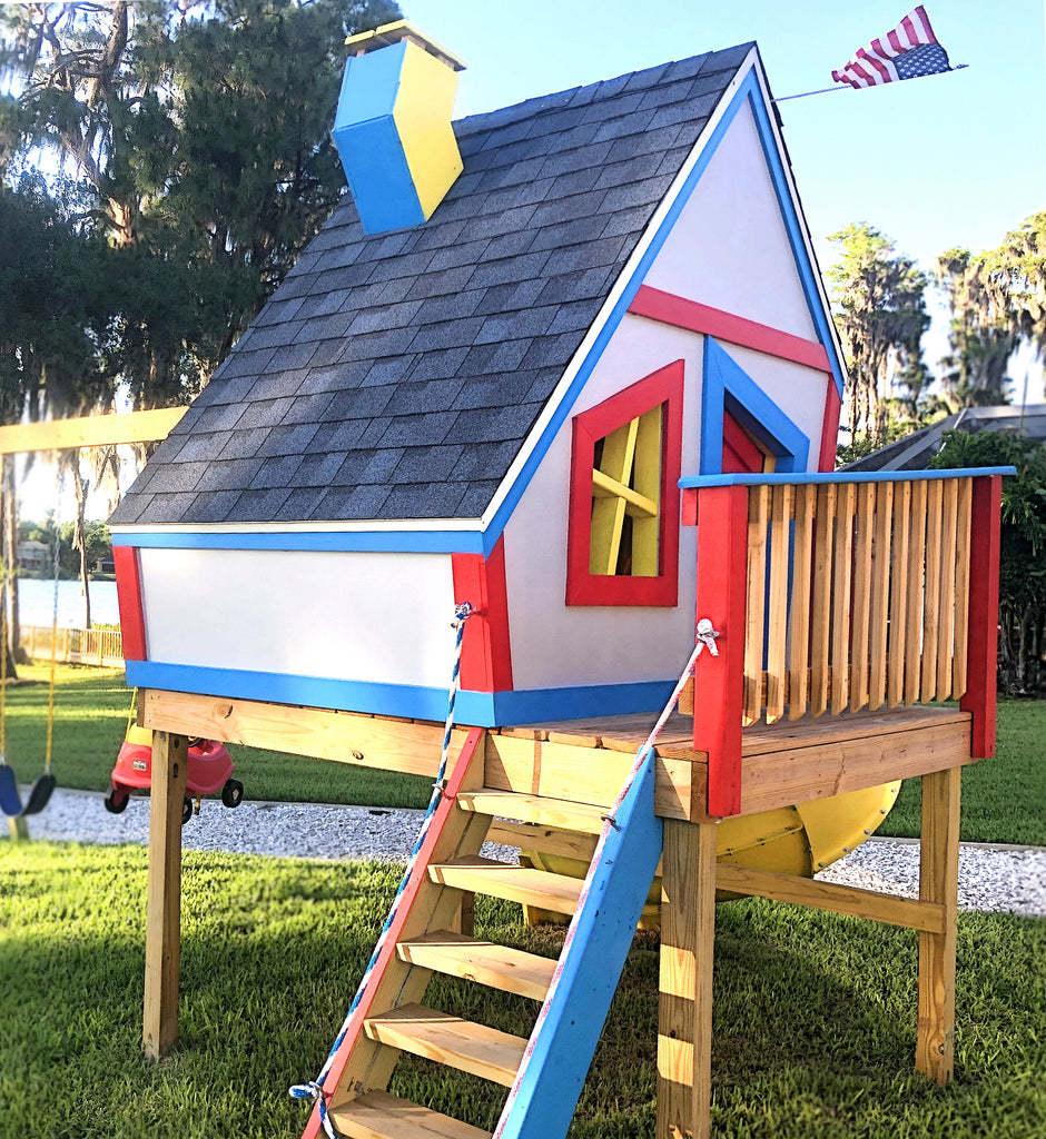 A colorful and crooked toddler playhouse plan
