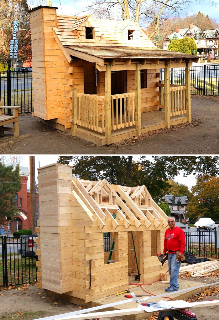 Log Cabin playhouse being constructed