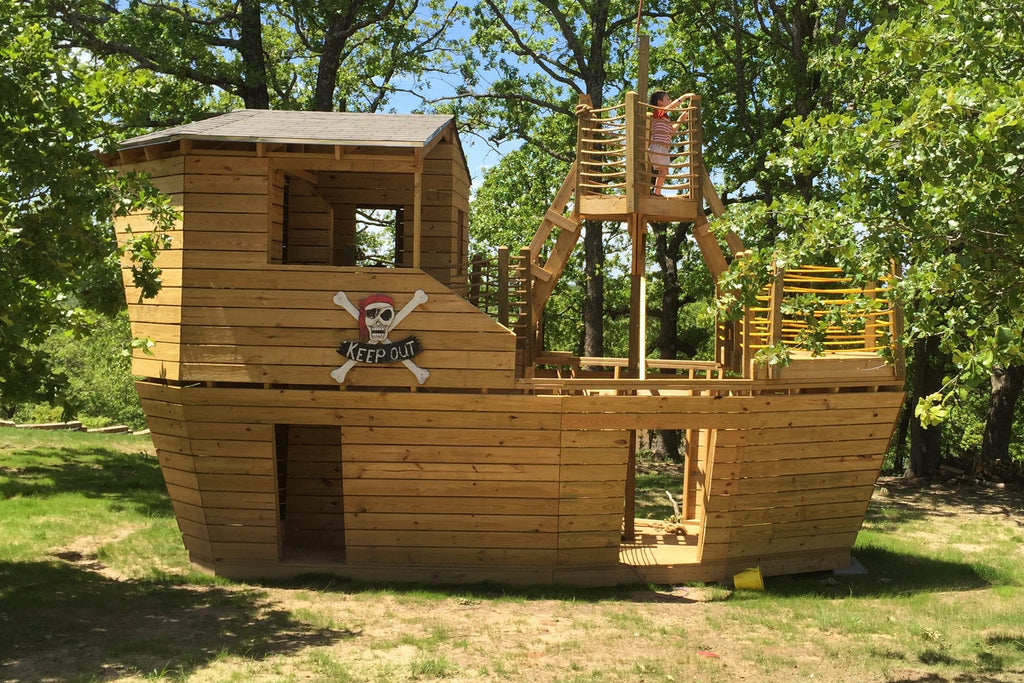 large, cool playground, wooden pirate ship